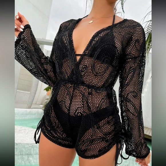 SHEIN black hollow out drawstring cover up size large - Picture 3 of 3